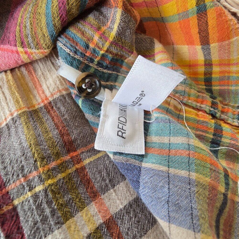 Gap Plaid Popover Shirt S Multicolor 100% Cotton Half Button Top Cinched Sleeve - Picture 9 of 9